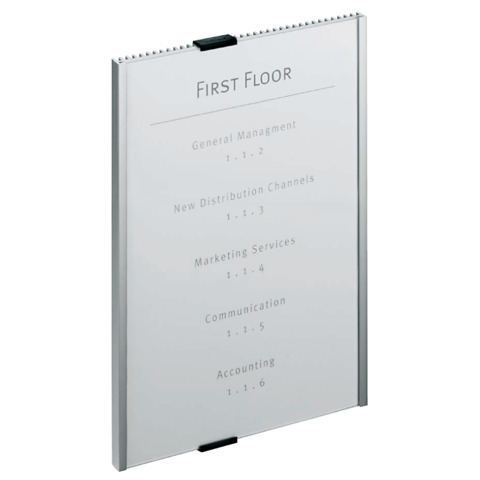Targhe DURABLE INFO SIGN alluminio/acrilico trasparente/argento metallizzato 210×297 mm – 480623