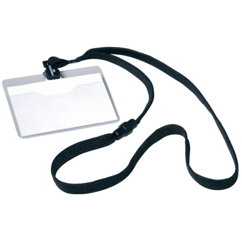 Portanomi DURABLE tasca aperta con cordoncino trasparente/nero 60x90mm conf. 10 – 813901