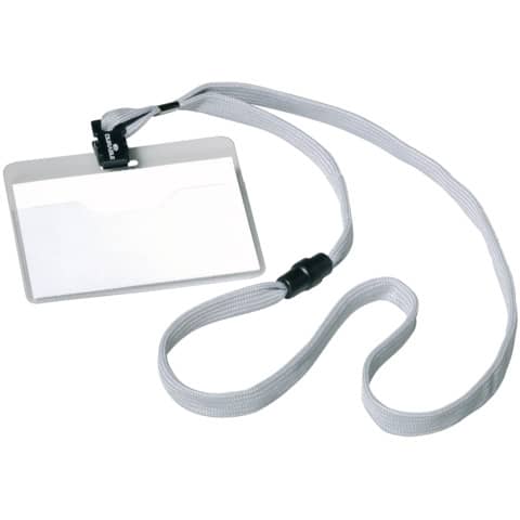 Portanomi DURABLE tasca aperta con cordoncino trasparente/grigio inserto 60x90mm  conf. 10 – 813910