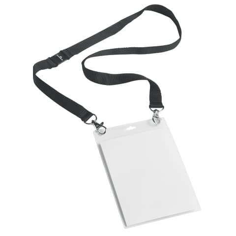 Portanomi DURABLE con cordoncino 20 mm per eventi nero/trasparente inserti f.to A6  conf. 10 – 852501