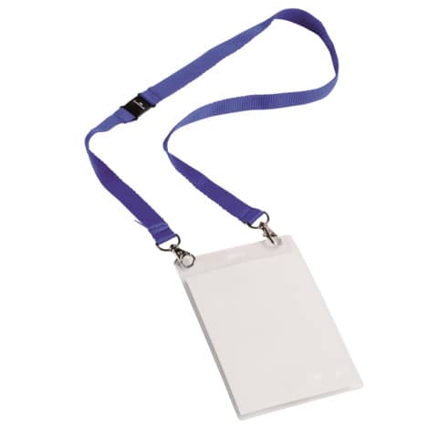 Portanomi DURABLE con cordoncino 20 mm per eventi blu/trasparente inserti f.to A6  conf. 10 – 852507