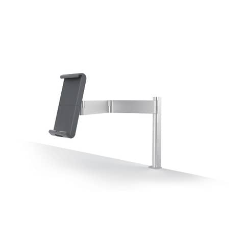 Porta tablet da tavolo Durable, morsetto e braccio di supporto estensibile argento metallizzato 10x44x21cm – 893123