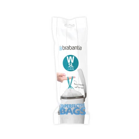 Sacchi immondizia per rifiuti inorganici Brabantia PerfectFit W 5 L 29,5×34 cm – 25 µm bianco – rotolo 20 pezzi – 116681