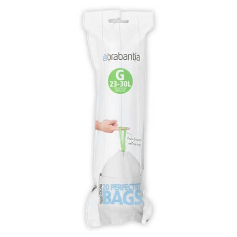 Sacchi immondizia per rifiuti inorganici Brabantia PerfectFit G 23-30 L 41,2×76 cm – 25 µm bianco – rotolo 20 pz 246265