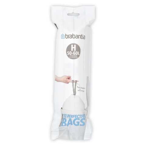 Sacchi immondizia per rifiuti inorganici Brabantia PerfectFit H 50-60 L 60×82 cm – 25 µm bianco – rotolo 10 pz 246784
