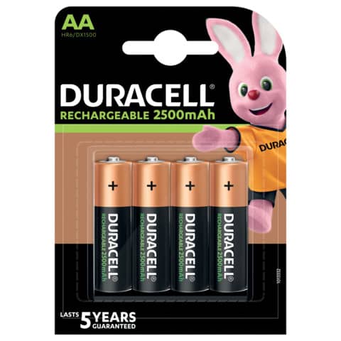 Batterie ricaricabili Duracell Precaricata Stilo 2500 mAh AA conf. da 4 – DU75