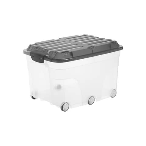 Contenitore Rotho portaoggetti con coperchio e ruote nero/trasparente 57 L 59,5x40x37 cm – F600179