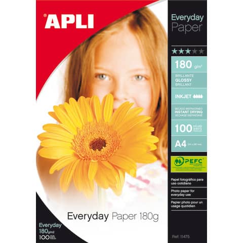 Carta fotografica inkjet Decadry A4 alta qualità – finitura lucida – 180 g/m² bianco  Conf. 100 fogli – T900006