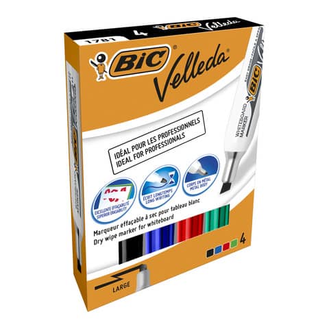 Marcatori per lavagne bianche BIC Velleda 1781 punta a scalpello 3,3-4,6 mm assortiti  wallet da 4 – 8757872