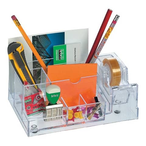 Portaoggetti Lebez con dispenser nastri adesivi 19 mm – formato 20x12x9 cm trasparente – 1737-T