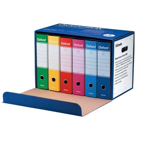 Registratori con custodia Esselte Oxford Box G85 protocollo 54,5×36,5 cm – dorso 8 cm assortiti conf. da 6 – 390785112