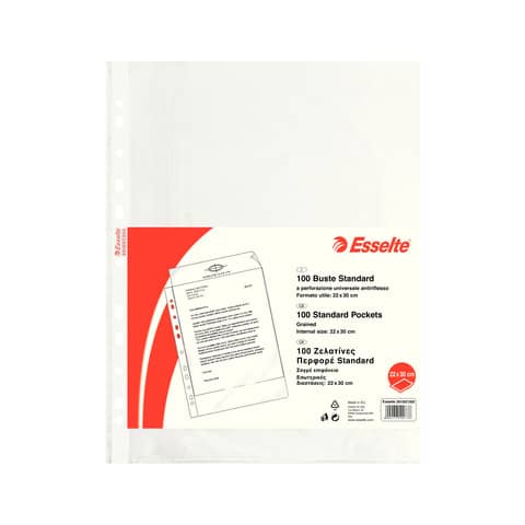 Buste a perforazione universale goffrate Esselte STANDARD PP antiriflesso 22×30 cm conf.100 – 391007300