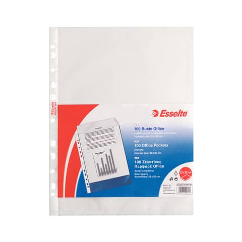 Buste a perforazione universale goffrate Esselte OFFICE PP antiriflesso 22×30 cm conf.100 – 391097100