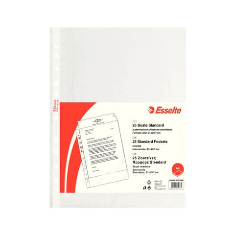 Buste a perforazione universale goffrate Esselte STANDARD PP antiriflesso trasparente A4  conf.25 – 392513300