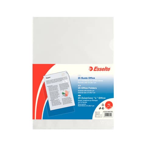Buste a L non perforate Esselte OFFICE PP antiriflesso trasparente A4 goffrate conf.25 – 392581200