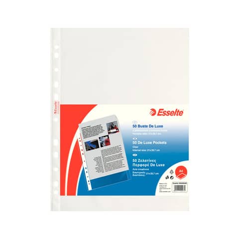 Buste a perforazione universale lisce Esselte Copy Safe PP 21×29,7 cm Deluxe alto spessore – conf.50 – 395009300