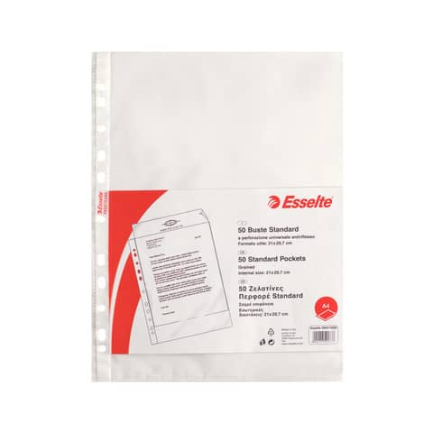 Buste a perforazione universale goffrate Esselte STANDARD PP antiriflesso trasparente A4  conf.50 – 395013300