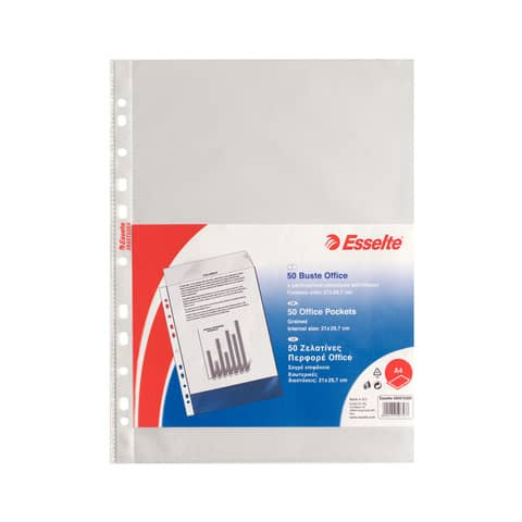 Buste a perforazione universale goffrate Esselte OFFICE 21×29,7 cm trasparente antiriflesso  conf. da 50 – 395075300