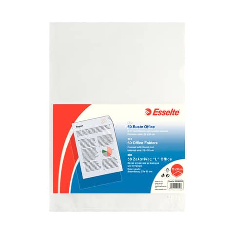 Buste a L non perforate Esselte OFFICE PP antiriflesso trasparente 22×30 cm goffrate conf.50 – 395082000