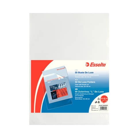 Buste a L non perforate Esselte DE LUXE 22×30 cm trasparente antiriflesso goffrata – conf.50 – 395084000
