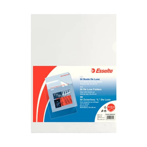 Buste a L non perforate Esselte DE LUXE PP lucido trasparente 22×30 cm liscia conf.50 – 395084100