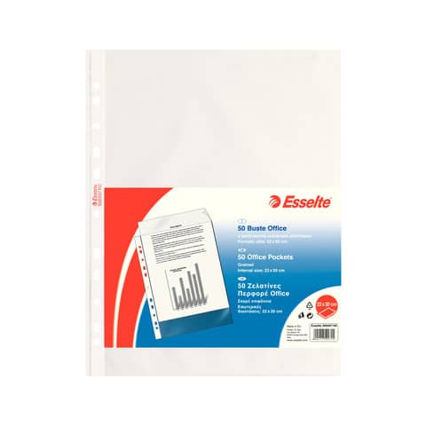 Buste a perforazione universale goffrate Esselte OFFICE 22×30 cm trasparente antiriflesso  conf.50 – 395097100