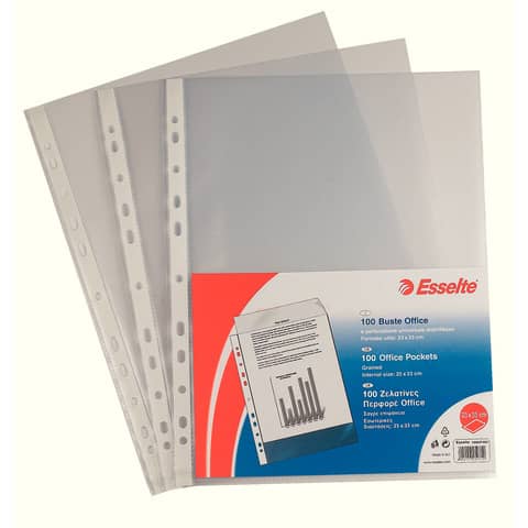 Buste a perforazione universale goffrate Esselte OFFICE 23×33 cm trasparente antiriflesso  conf.100 – 395697200