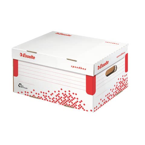 Scatola archivio Esselte SPEEDBOX con coperchio integrato bianco/rosso 25,2×19,3×35,5 cm – 623911
