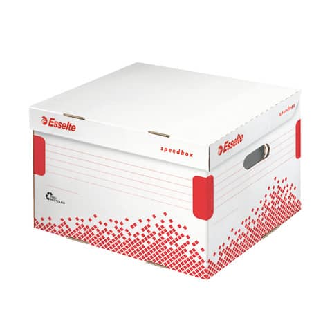 Scatola archivio Esselte SPEEDBOX con coperchio integrato bianco/rosso 32,5×26,3×36,7 cm – 623912