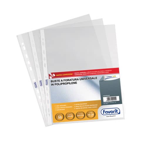 Buste trasp. a foratura universale FAVORIT buccia d’arancia linear 22×30 cm conf. da 50 – 100460040