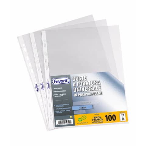 Buste trasp. a foratura universale FAVORIT buccia d’arancia linear 22×30 cm conf. da 100 – 100460043
