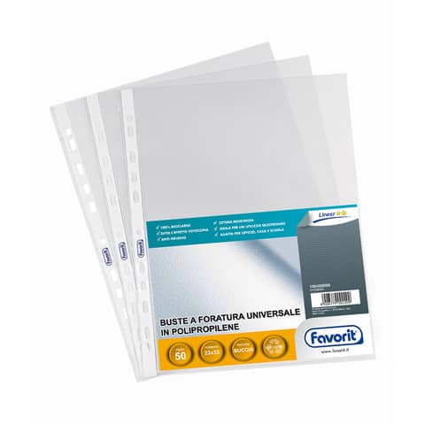 Buste trasp. a foratura universale FAVORIT buccia d’arancia linear 23×33 cm conf. da 50 – 100460066