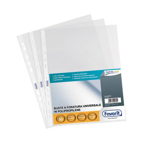 Buste trasp. a foratura universale FAVORIT buccia d’arancia superior 21×29,7 cm  conf. da 50 – 100460026
