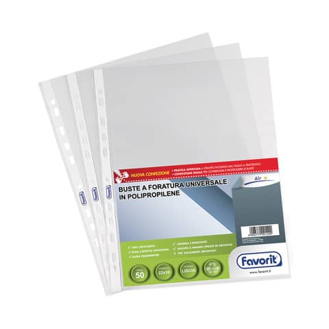 Buste trasp. a foratura universale FAVORIT liscia air 22×30 cm conf. da 50 – 100460056