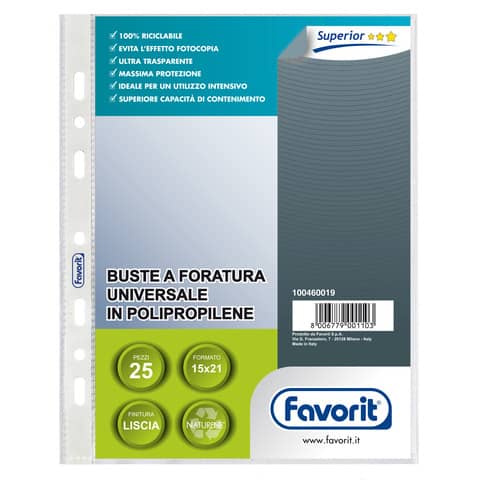 Buste trasp. a foratura universale FAVORIT liscia superior 15×21 cm conf. da 25 – 100460019
