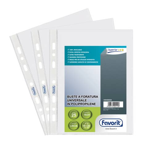 Buste trasp. a foratura universale FAVORIT liscia superior 18×24 cm conf. da 25 – 100460022