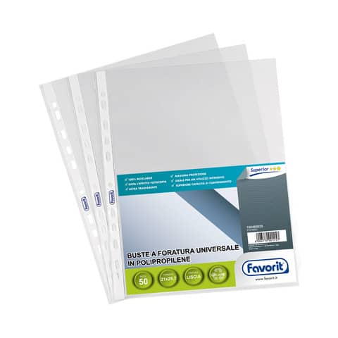 Buste trasp. a foratura universale FAVORIT liscia superior 21×29,7 cm conf. da 50 – 100460025