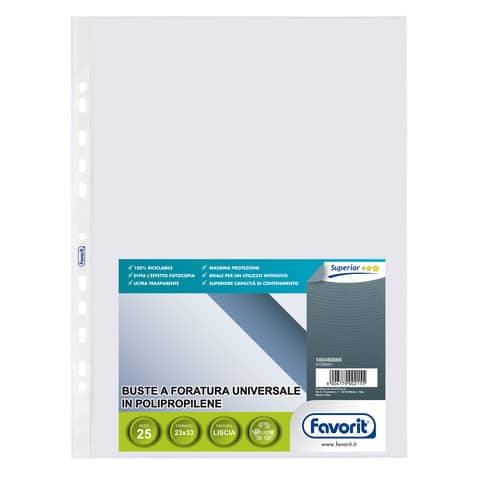 Buste trasp. a foratura universale FAVORIT liscia superior 23×33 cm conf. da 25 – 100460065