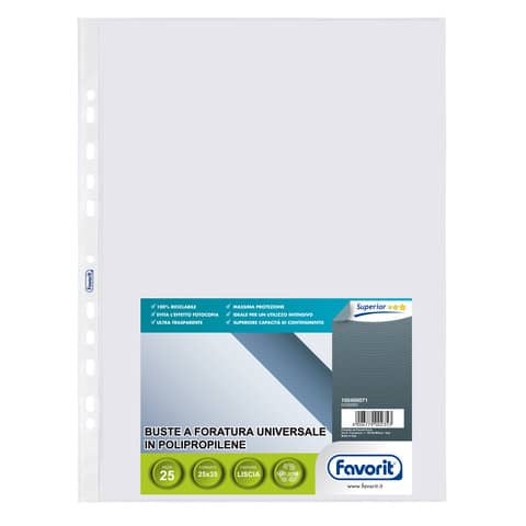 Buste trasp. a foratura universale FAVORIT liscia superior 25×35 cm conf. da 25 – 100460071
