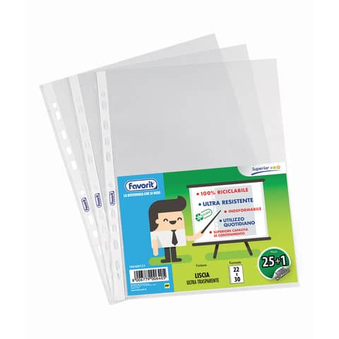 Buste trasp. a foratura universale FAVORIT liscia superior 22×30 cm conf. da 25+1 – 100460121
