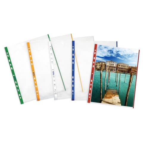 Buste a perforazione universale goffrate FAVORIT A4 banda rosso – linear conf. 10 pezzi – 100460030