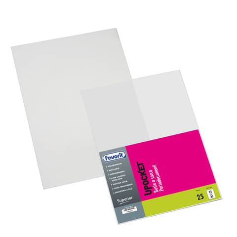 Buste trasparenti a sacco FAVORIT Upocket liscia superior 22×30 cm conf. da 25 – 100460101