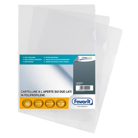 Buste a L non perforate FAVORIT Pratic medio spessore 22×30 cm trasp. buccia d’arancia  conf. da 50 – 100460001