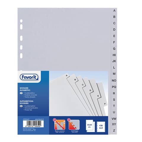 Divisore alfabetico Favorit 20 tacche A-Z 21×29,7 cm grigio 400006681