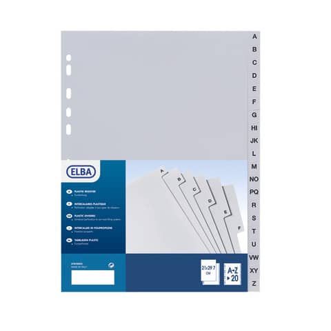 Divisore alfabetico Favorit 20 tacche A-Z – 22×30 cm grigio 400006691