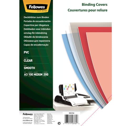 Copertine per rilegatura FELLOWES Super Clear PVC A3 – trasparente 200 µm – conf. 100 pz – 53764