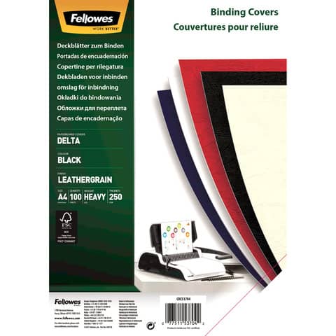 Copertine per rilegatrici FELLOWES Delta goffrate cartoncino nero A4 250 g/m² conf. 100 pezzi – 5370405