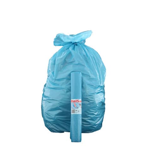 Sacchi immondizia per rifiuti inorganici Rolsac 97 L 70×110 cm – 17 µm azzurro – rotolo da 10 pezzi – 10331