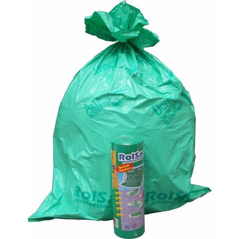Sacchi immondizia per rifiuti inorganici Rolsac 156 L 85×120 cm – 55 µm verde – rotolo da 20 pezzi – 10088
