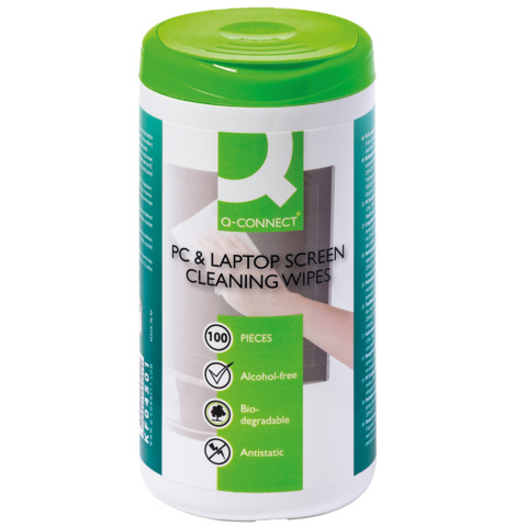 Salviette di pulizia schermi Q-Connect TFT+LCD senza alcool barattolo da 100 – KF04501A